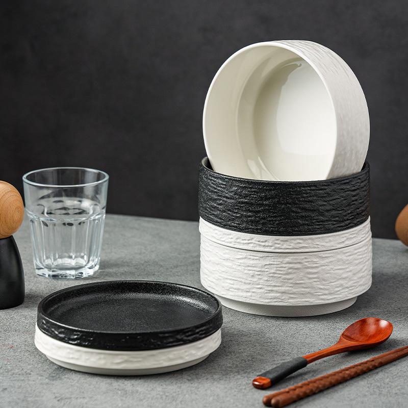 Bol de nouilles instantanées simple noir et blanc Maison restaurant hôtel bol en céramique
