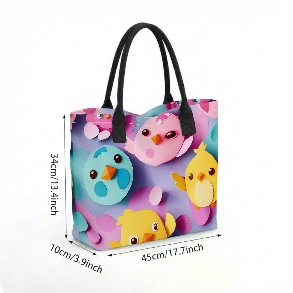 Cute Cartoon Chick Tote Bag Casual Canvas Shopping Handbag for Daily Use