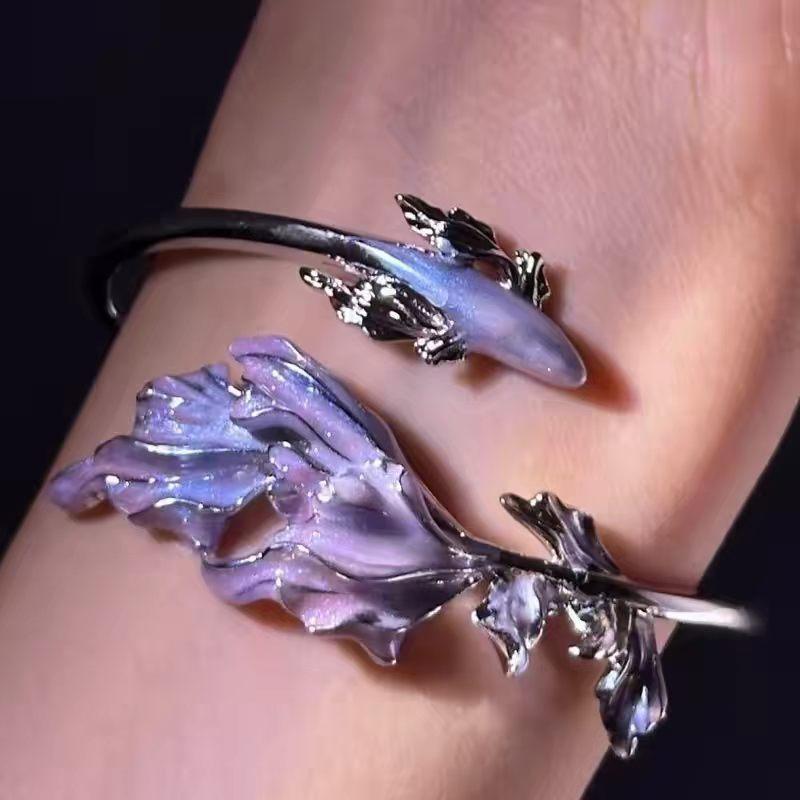 [Lotus shadow scale] gradual change purple ink three-dimensional lotus fish opening bracelet new national style elegant zen bracelet