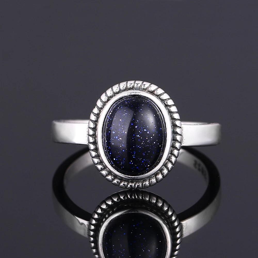 S Srebrny Pierścionek dla Kobiet Owalny Okrągły Kształt Kropli Wody Naturalny Błękitny Piaskowiec Pierścionek Prezent Kształt Słońca Retro Luksusowy Delikatny