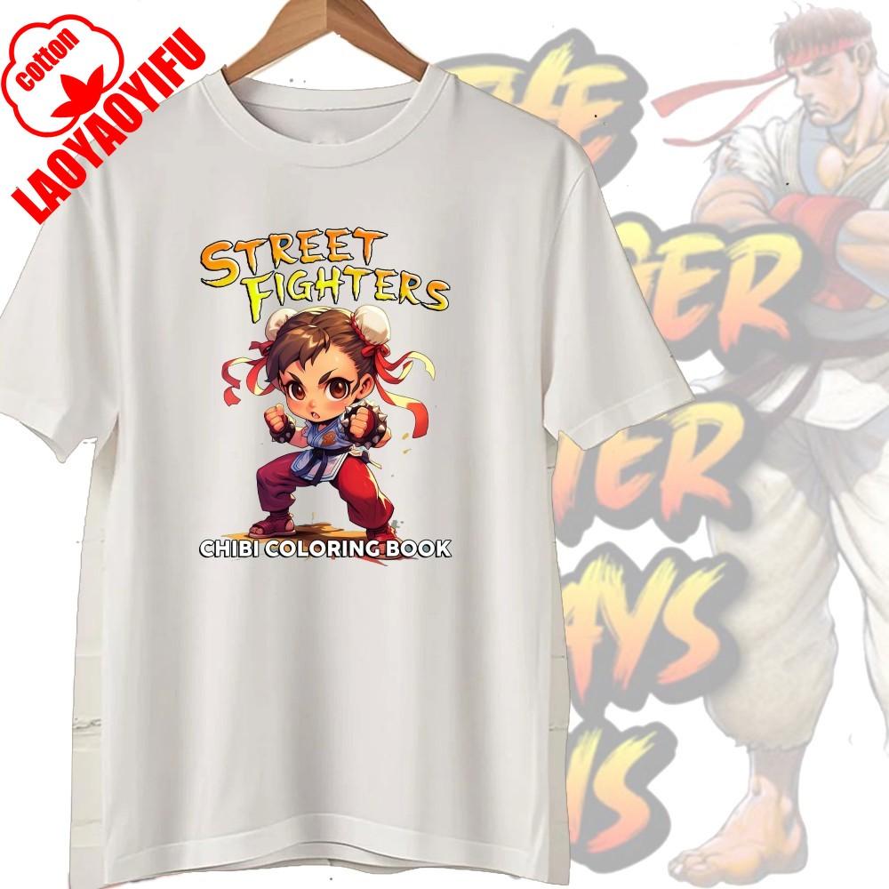 Street Fighter Chun-Li Ryu Printed Y2K New Couple Cotton T-Shirts Men Women Streetwear Casual Harajuku Retro Unisex Tee Top