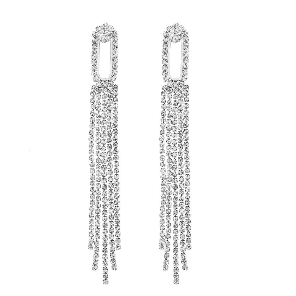 High Quality Light Luxury Full Diamond Exaggerated Chain Fringed Earrings Femininity Love Rhinestone Earrings Internet Celebrity Earrings Wholesale