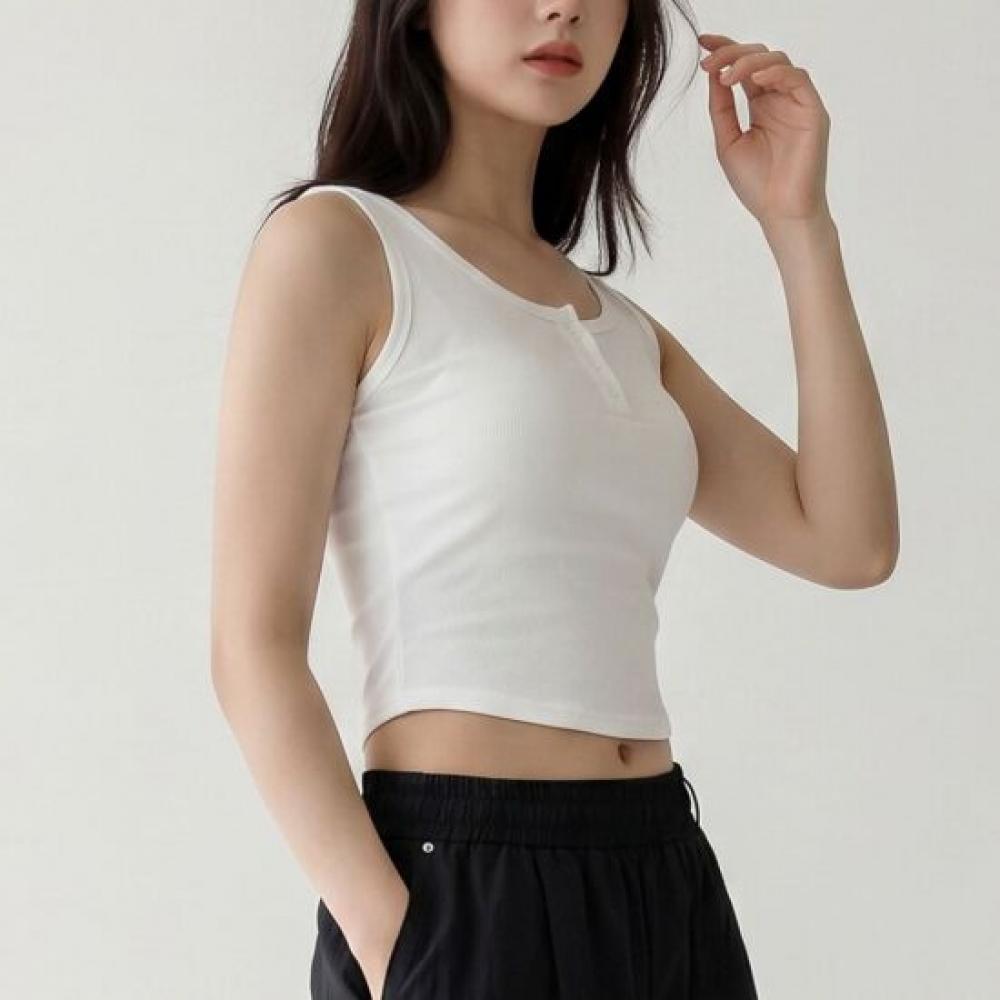 Meositda Daily Routine Button Sleeveless Tank Top