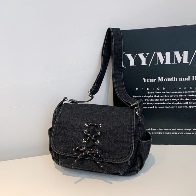 Washed denim messenger bag shoulder messenger women s bag чёрный