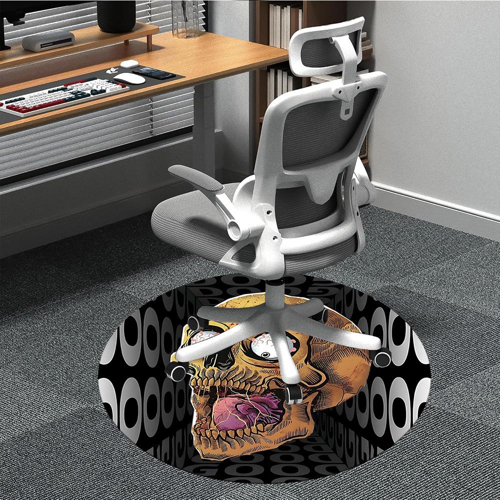 1pc Skull Artwork Chair Carpet for Office, Round Non Slip Durable Large Size Office Carpet, Suitable for Office