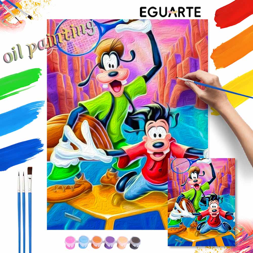 Disney Goofy and Max tennis sports oil painting art handmade diy painting home decoration gift