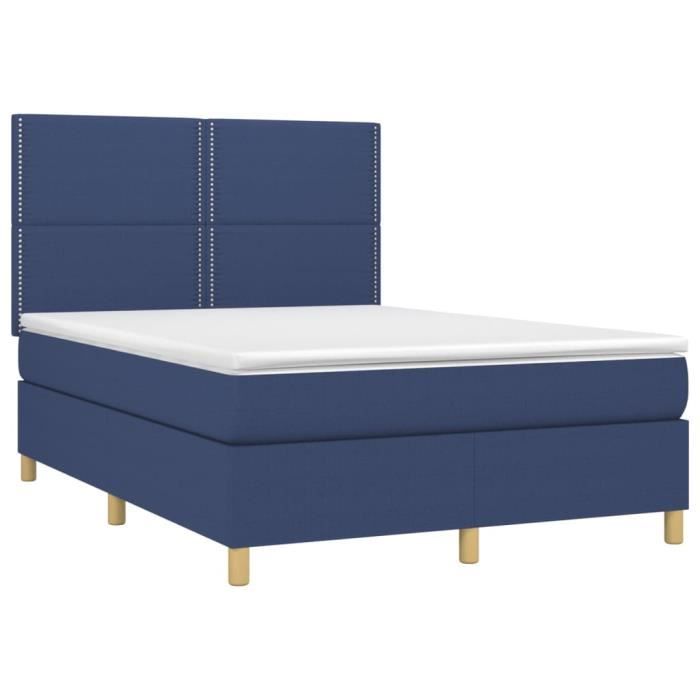 3142255 vidaXL Lit à sommier tapissier avec matelas Bleu 140x190 cm Tissu