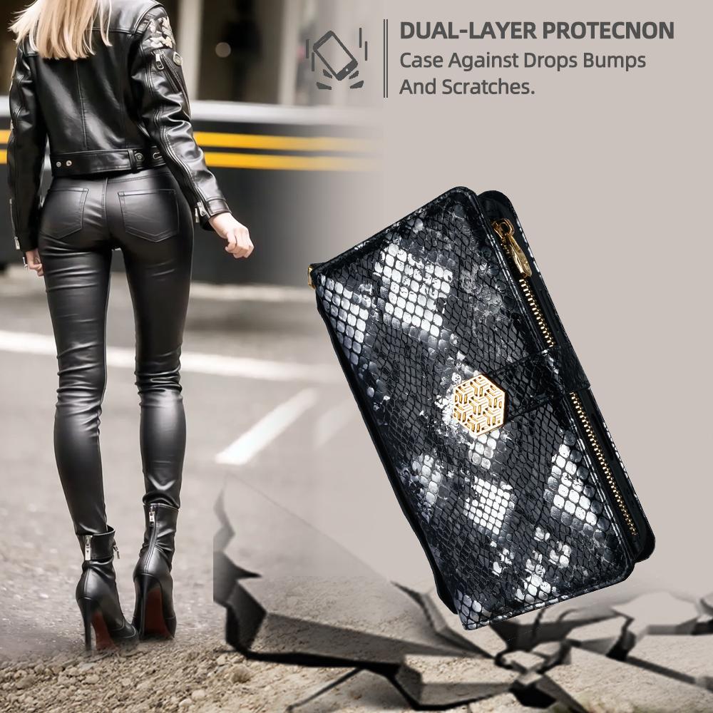 For OnePlus Nord 5 5G/Ace 5 Ultra 5G Case Snake Skin Texture PU Leather Phone Wallet Cover with Shoulder Strap