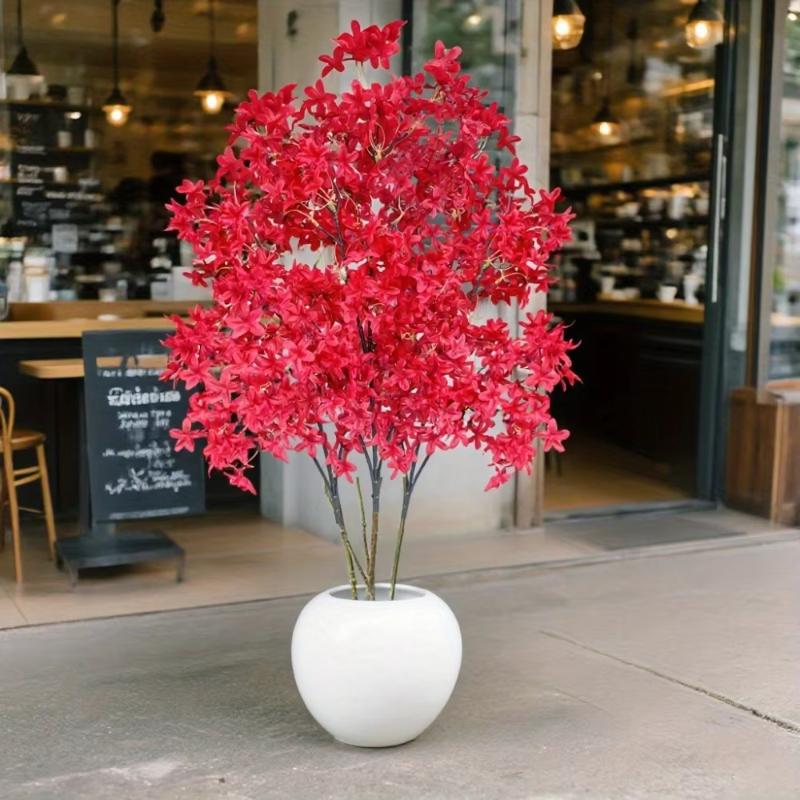 1pcs Large Artificial Cherry Blossom Trees with Vibrant Red & Pink Blooms - Realistic Plastic Indoor/Outdoor Decor, Self-Support