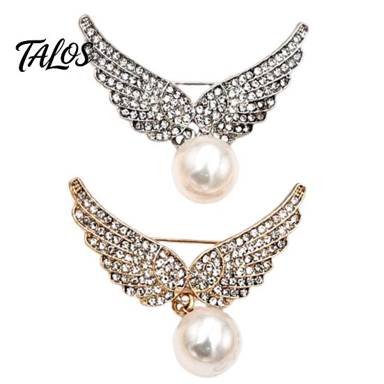 Women Clothes Accessory Rhinestone Angel Wing Brooch, Lapel Pin with Faux Daily Wear Brooch Pearl Pendant, Clothing Jewelry for Girls