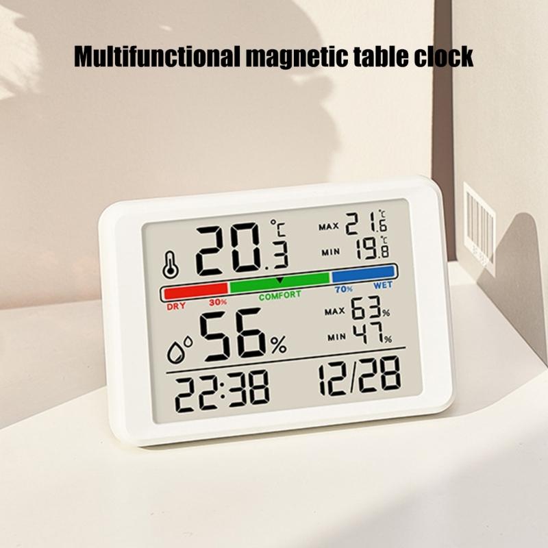 Magnetische Hänge-Digitaluhr mit Innenraumtemperatur- und Luftfeuchtigkeitsanzeige Großer LCD-Bildschirm für Schreibtisch, Wand, Kühlschrank