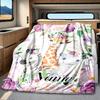 Giraffe Zebra Hippo Floral Blanket Personalized Name Soft Comfortable Stylish Blanket Car Blanket Perfect For Travel Camping Outdoor Home Suitable For