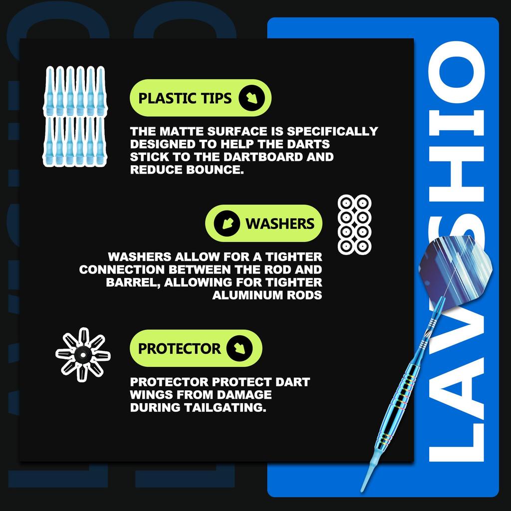 Lavishio Professionelles Soft-Dartpfeil-Set, 19g, 12 Kunststoff-Dartspitzen, Dartflügel und Schäfte (blau)