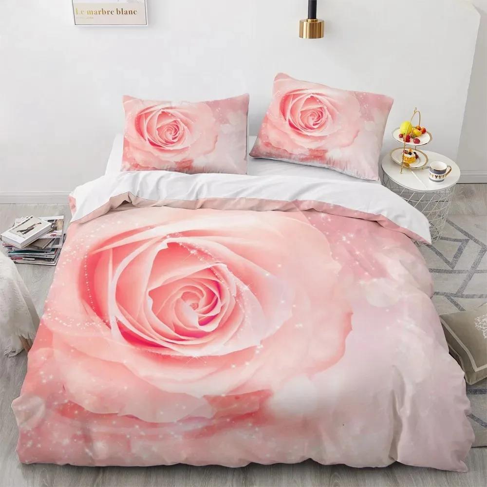 3D Plant Flower Rose Comfortable Duvet Quilt Cover Pillowcase Bedding Set Children Bedroom Decoration Home Textile