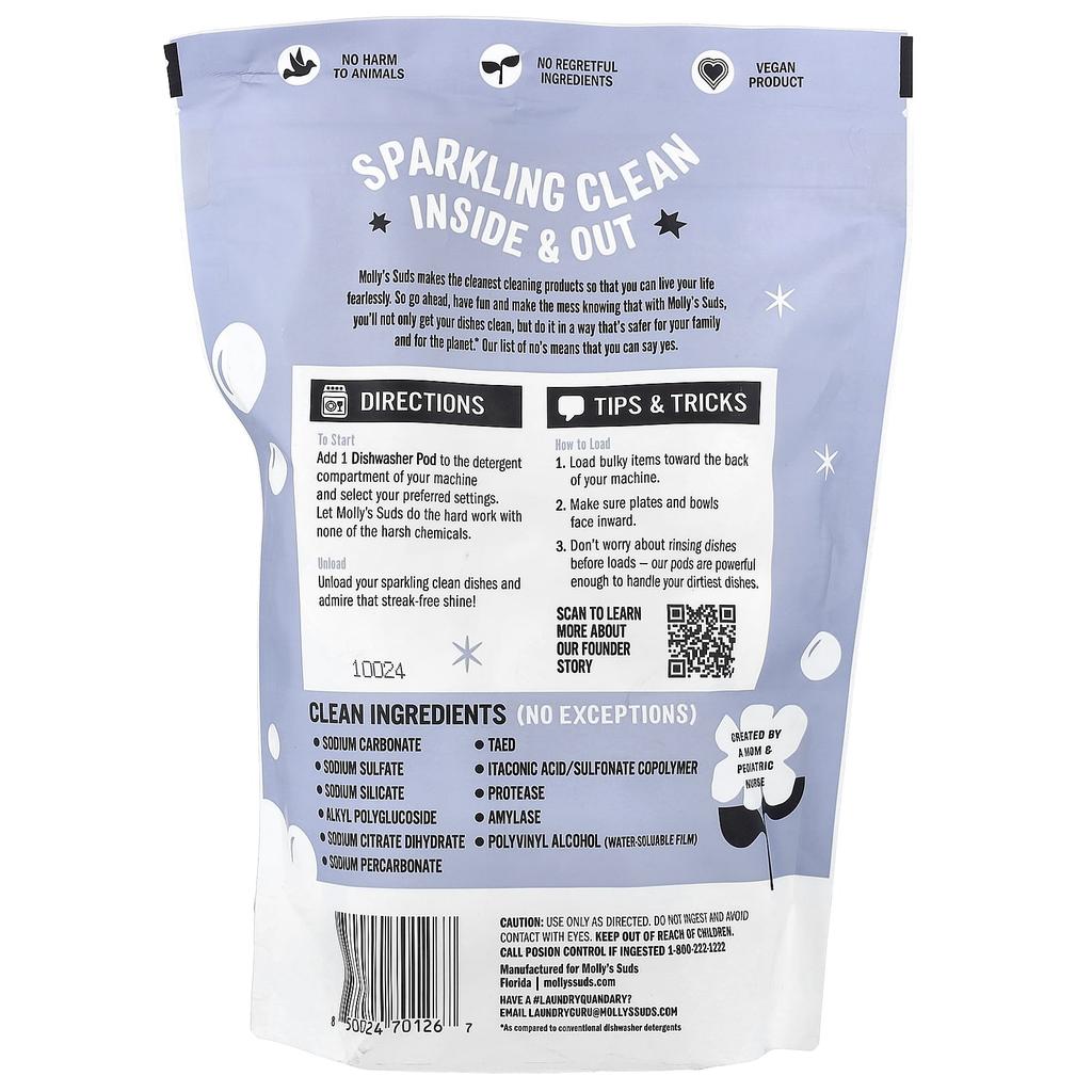 Molly's Suds, Dishwasher Pods, Unscented, 60 Pods, 0.84 kg (29.63 oz)