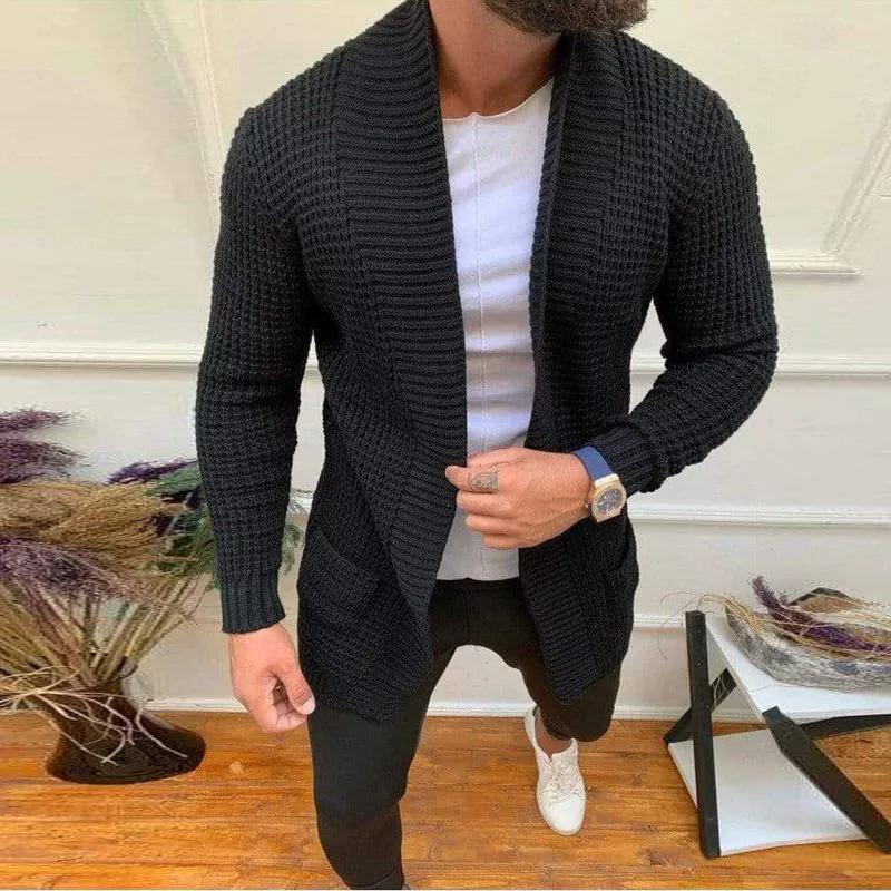 New Men's Knitted Sweatercoat Long Cardigan Fashion Casual Sweater Jacket Men Knit Trench Coat Autumn Streetwear Cardigan Man