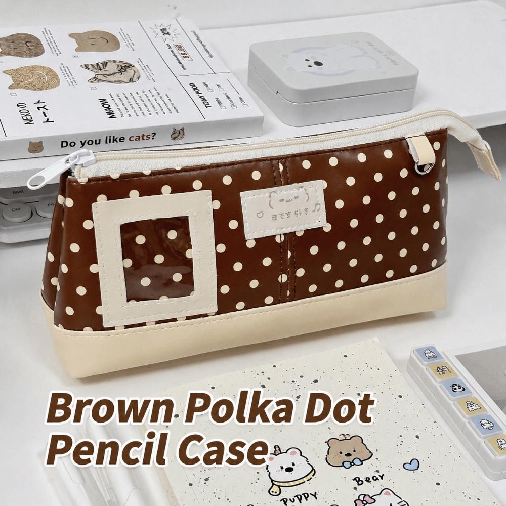 PU Leather Pen Bag Brown Pencil Pouch Waterproof Stationery Bag  School Office