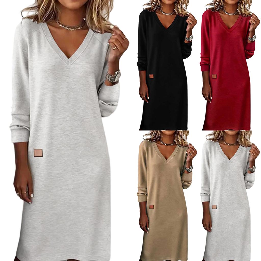 Women's Color V-Neck Bodycon Long Dress