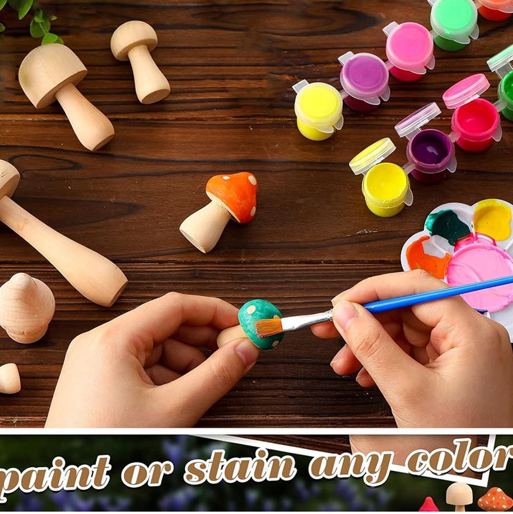 2PCS Unfinished Wooden Mushroom Natural Wood Mushrooms for DIY Crafts and Arts Paint Color Ornaments for Home Decorations
