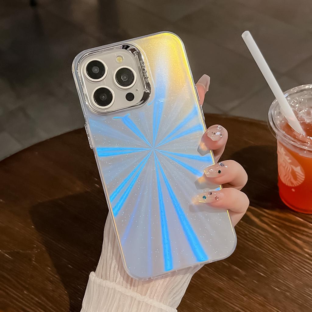 For iPhone 16 Pro Max Case Silicone+PC IMD Laser Texture Matte Phone Cover