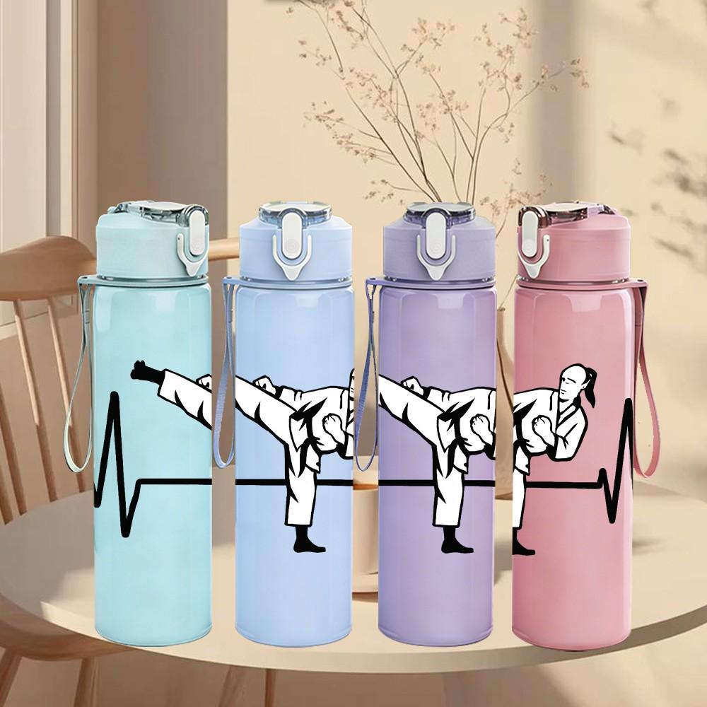 1PC Boxer Fighter Heartbeat Line Print 750ml Color Plastic Sports Water Bottle Leakproof Flip Straw Lid Suitable for Sports Office Home Use