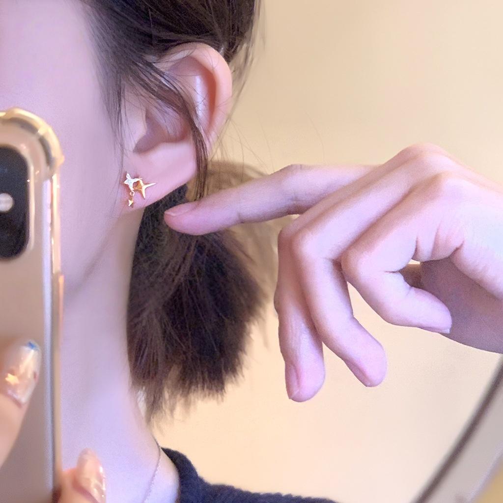 925 Sterling Silver Irregular Fashion Stars Small Stud Earrings Shiny Daily Wear Fine Jewelry For Women