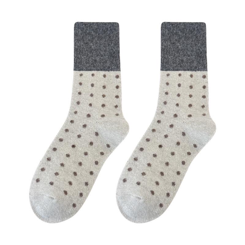Women's Retro Polka Dot Mid-Calf Cashmere Socks - Warm & Thickened for Autumn/Winter