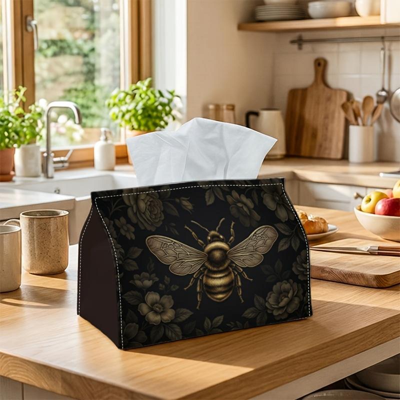 1pc Vintage Dark Art Tissue Box | Multi-functional Napkin Dispenser, Two Sizes Available Suitable for Home, Parties, Car Decoration Bumblebee Floral -