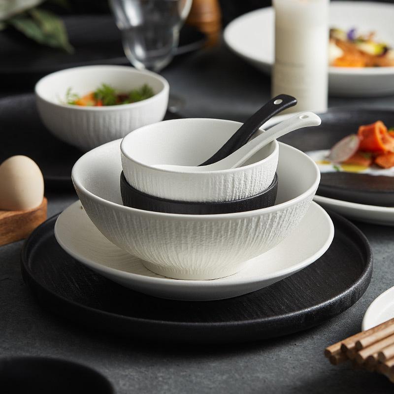 Black and White Ceramic Tableware, Plates, Plates, Household Eating Bowls, Soup Bowls, High-end Luxury Japanese Tableware Sets.