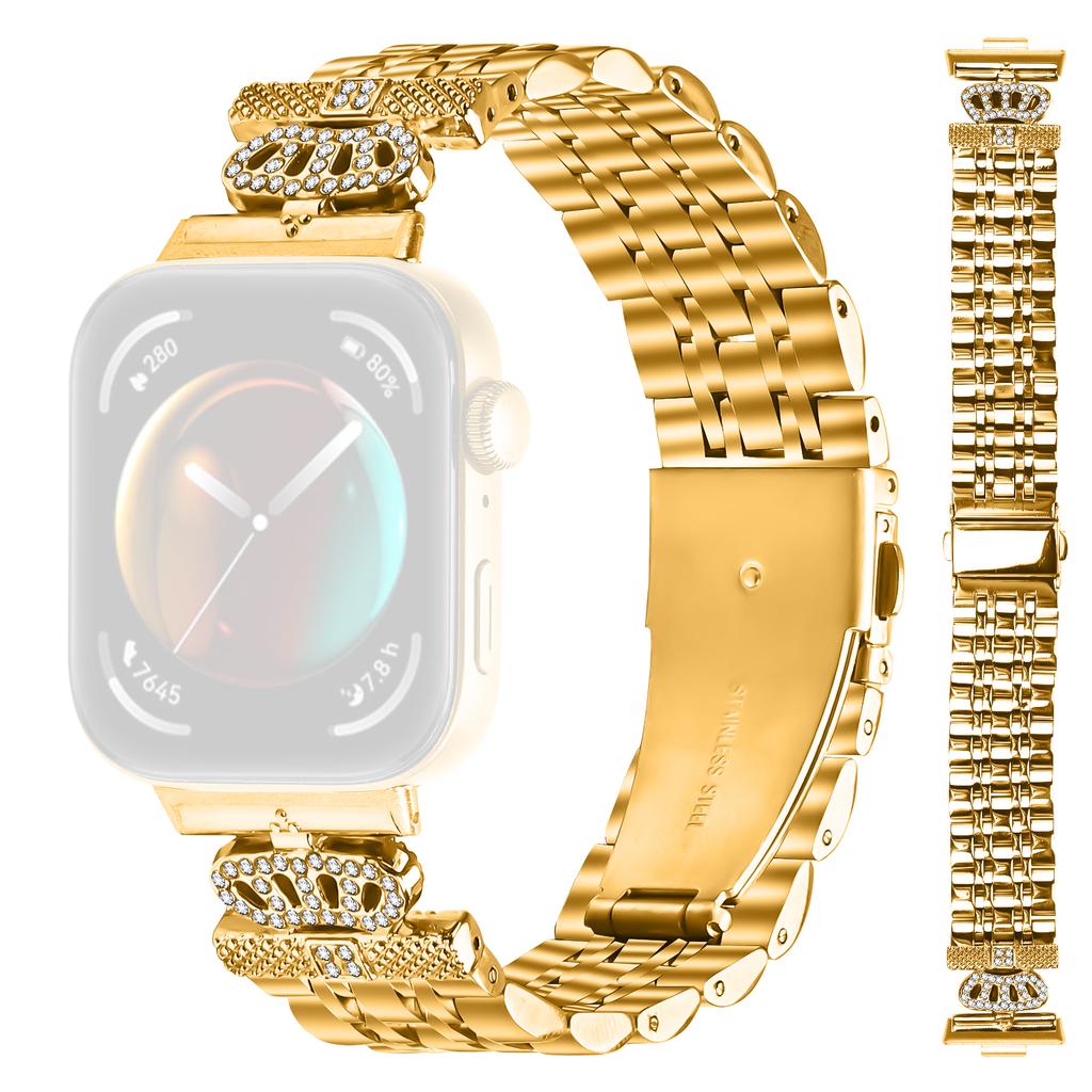 For Huawei Watch Fit 3 Watch Band 7-Bead Rhinestone Crown Stainless Steel Strap