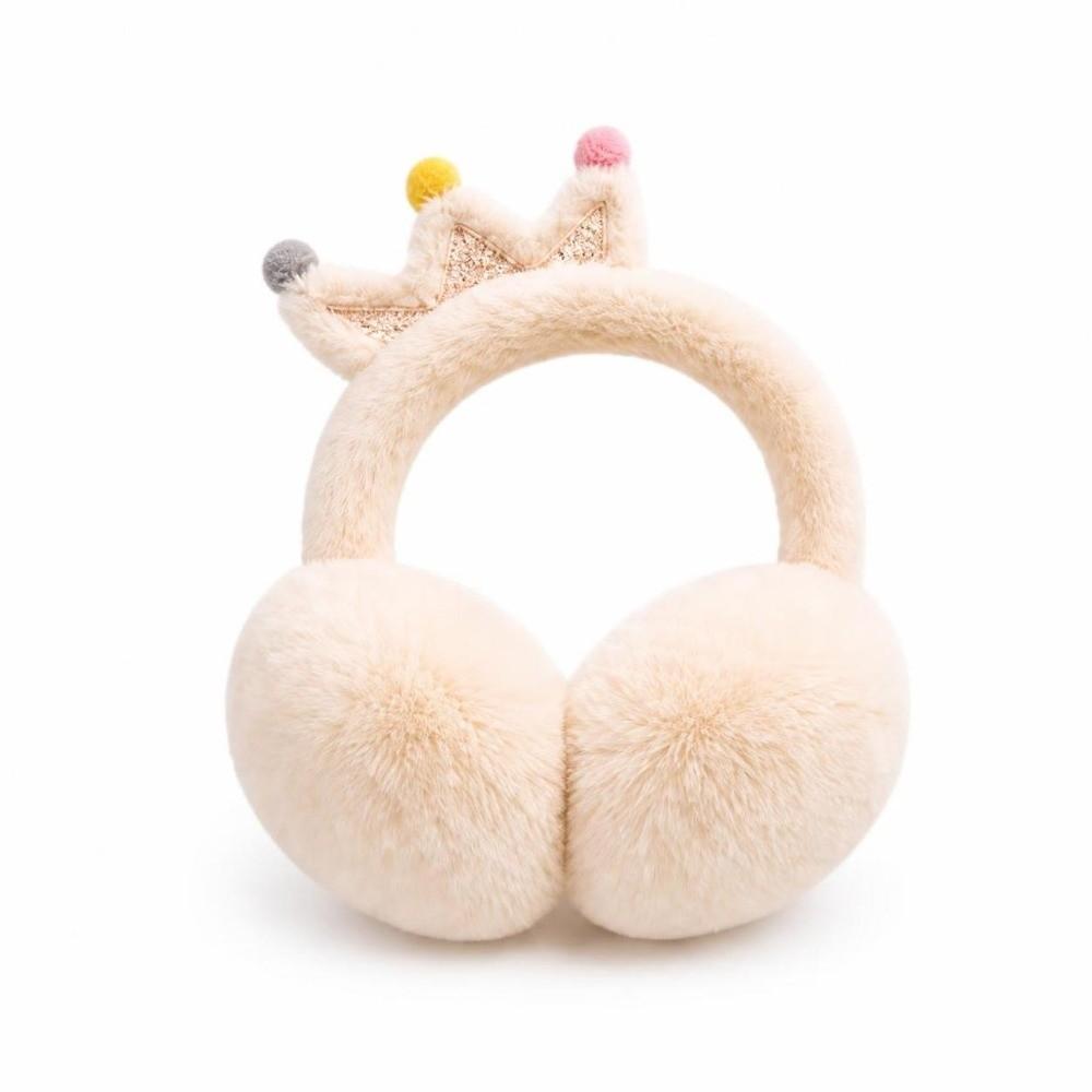 Cartoon Crown Foldable Ear Warmers Windproof Faux Fur Earmuffs Fluffy Ear Covers  For Girls Kids