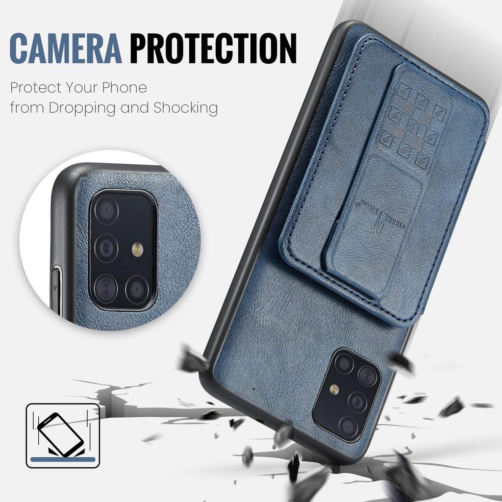 For Samsung Galaxy A51 4G SM-A515 Case Card Holder Leather Coated TPU Phone Cover