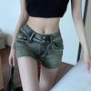 Amerikaanse Dames Denim Shorts Rechte Pijp Retro Elastisch Lage Taille Strakke Shorts