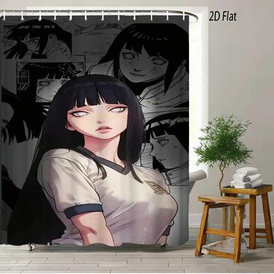 Naruto Anime Hinata Hyuga Byakugan Manga Collage Shower Curtain Waterproof Polyester Fabric Bath Curtain with Hooks for Bathroom