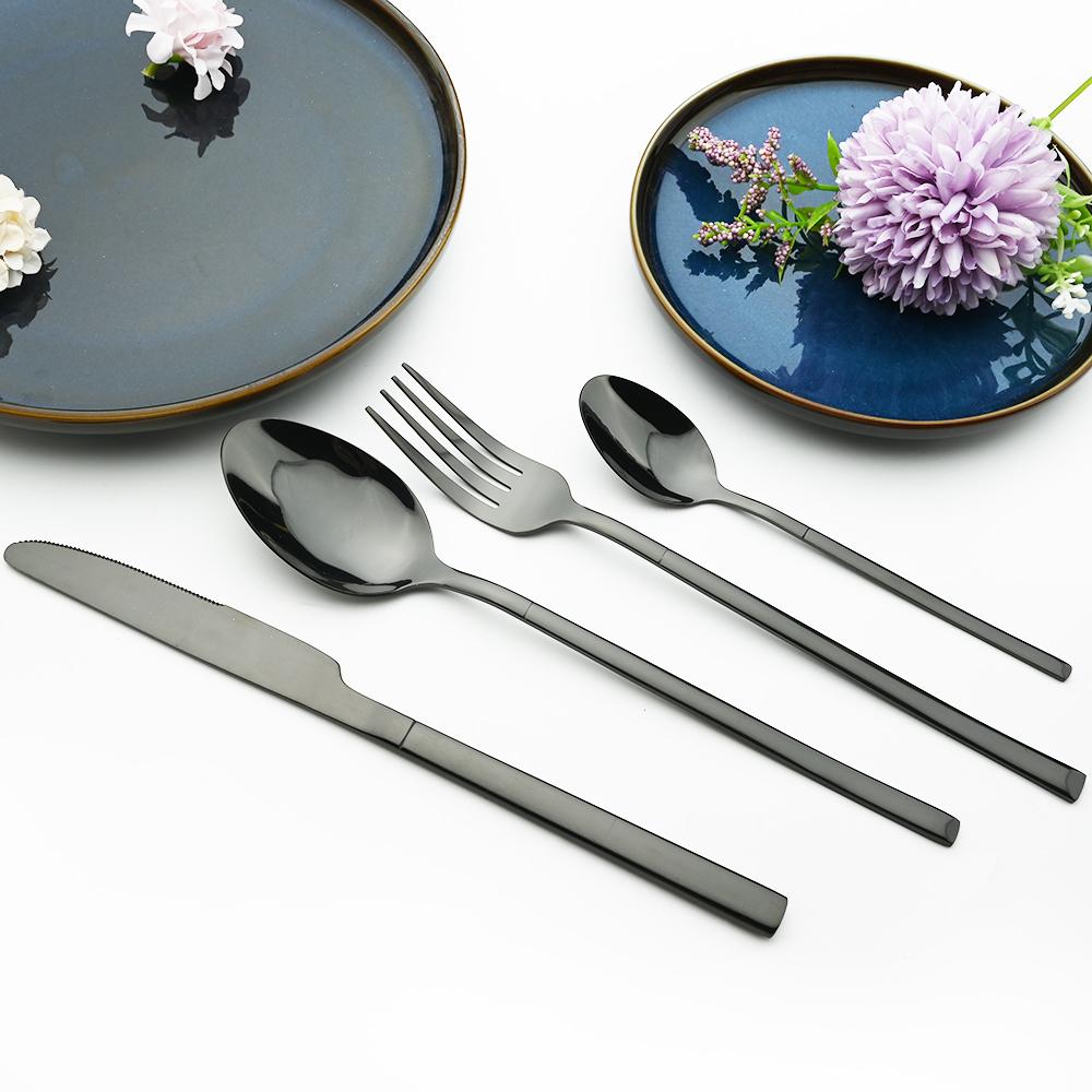 24 Pcs Black Tableware Stainless Steel Cutlery Set Forks Knives Spoons Kitchen Dinner Set Fork Spoon Knife Gold Dinnerware Set