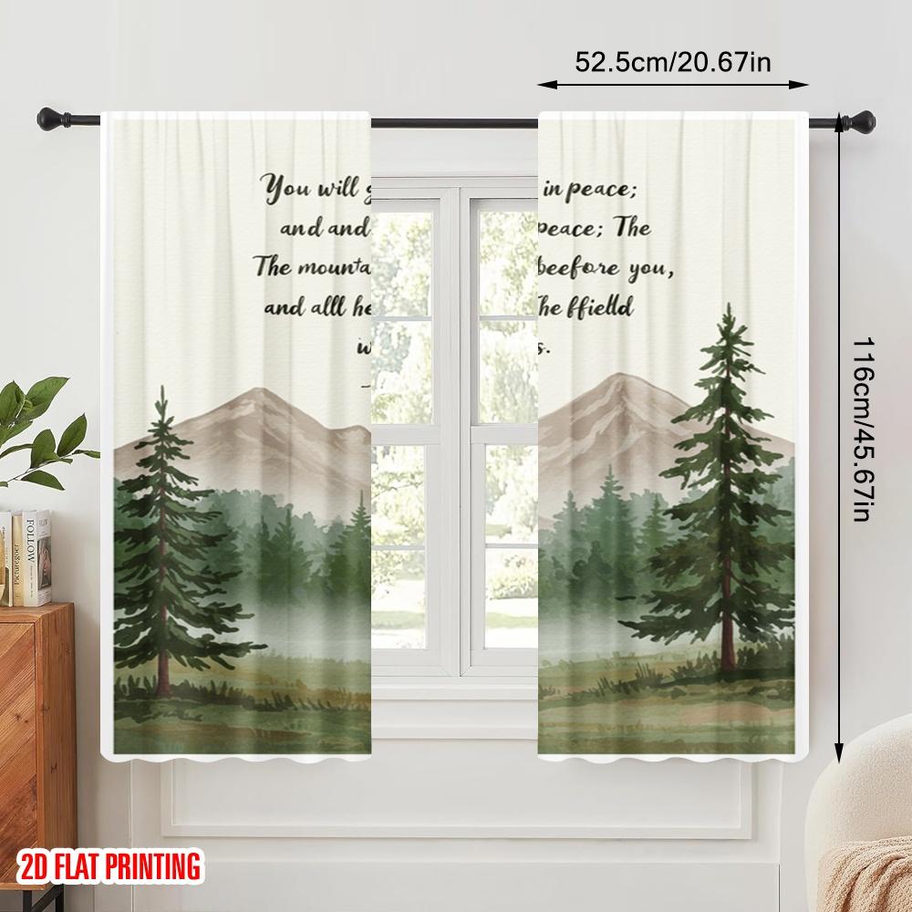 2 Stück 2D Flachdruck Vorhänge Jesaja 55 12 Freude Frieden Stoff Ohne Strom Partydekorationen Perfekt für Draußen Urlaub