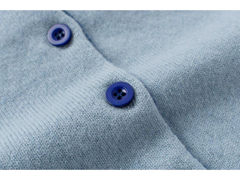 Early Autumn Women's Color Block Cashmere Cardigan - Round Neck, 9 Resin Buttons Sweater Coat