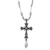Diamond-encrusted Artificial Pearl Cross Water Drop Necklace Personalized Fashion Long Sweater Chain Autumn and Winter Versatile New Item Accessories