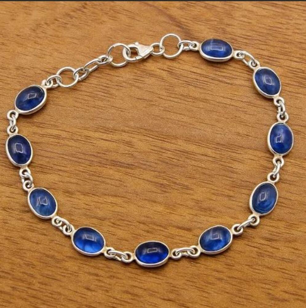 Natürlicher Kyanit Edelstein Massives 925 Sterling Silber Tennis Damen Armband, Handgefertigtes Boho Armband, Geschenk für Sie