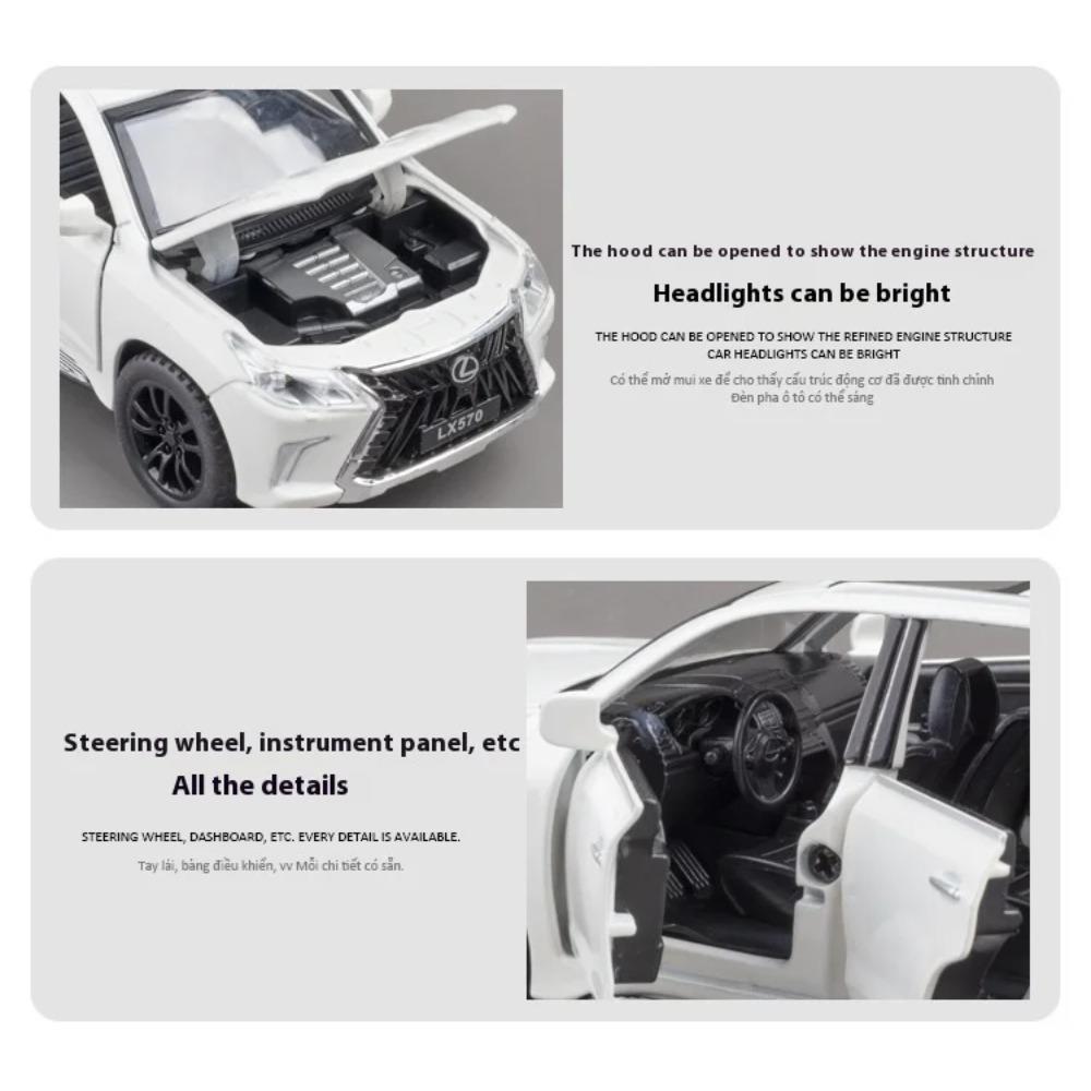 1/32 LEXUS LX570 SUV Alloy Off Road Diecast Metal Model Sound & Light Pull Back Toy Trendy Display Ornament Gift for Boy Collect
