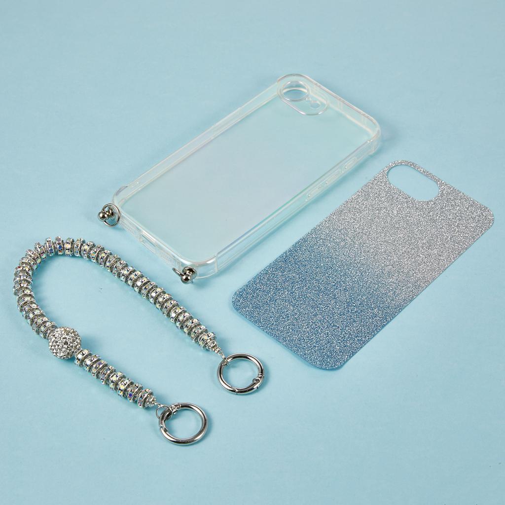 For iPhone 16e Case Gradient Glitter TPU Protective Phone Cover with Wrist Strap