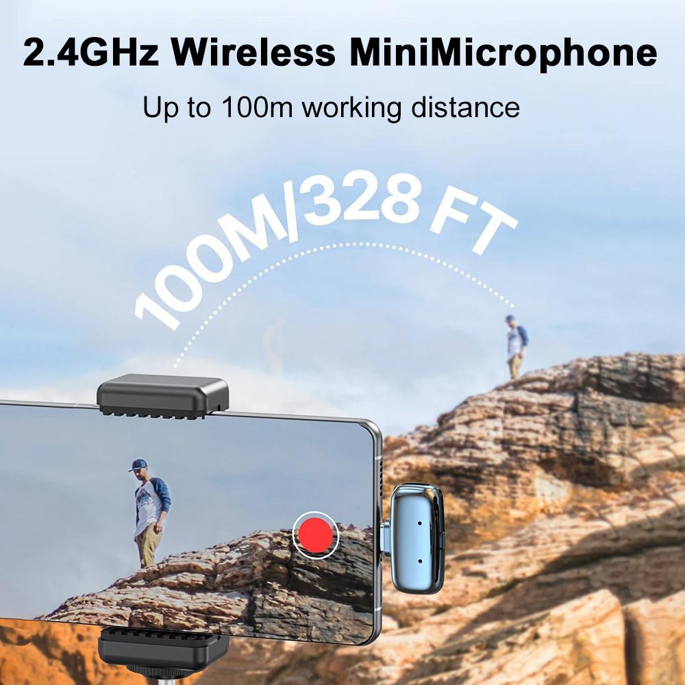 Mini Wireless Lapel Microphone 2.4G Lavalier Microphone for iPhone iPad Android Type-C Video Recording Live Broadcast