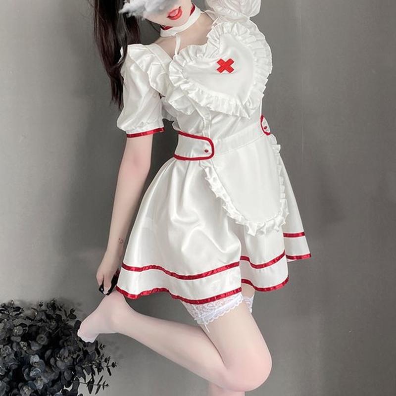 Lolita Skirt Erotic Lingerie Set Cosplay Women Nurse Temptation Dress Plus Size Sexy Roleplay Costume Lovely Backless Nightdress