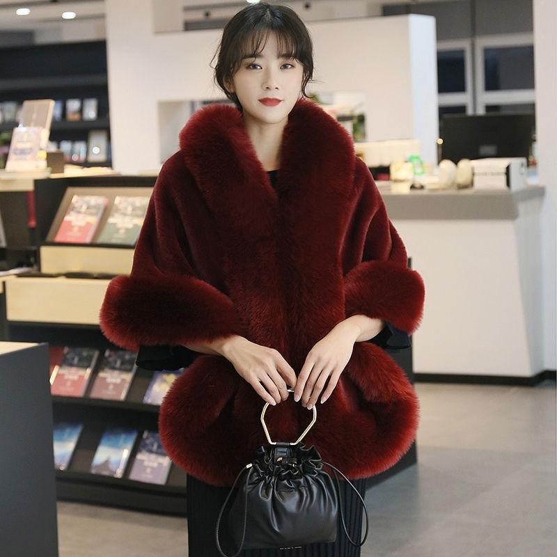 Wedding Shawl Women's Autumn and Winter Imitation Fox Hair Mink Fur Coat Bride Wedding Dress Fashion Warm Cheongsam