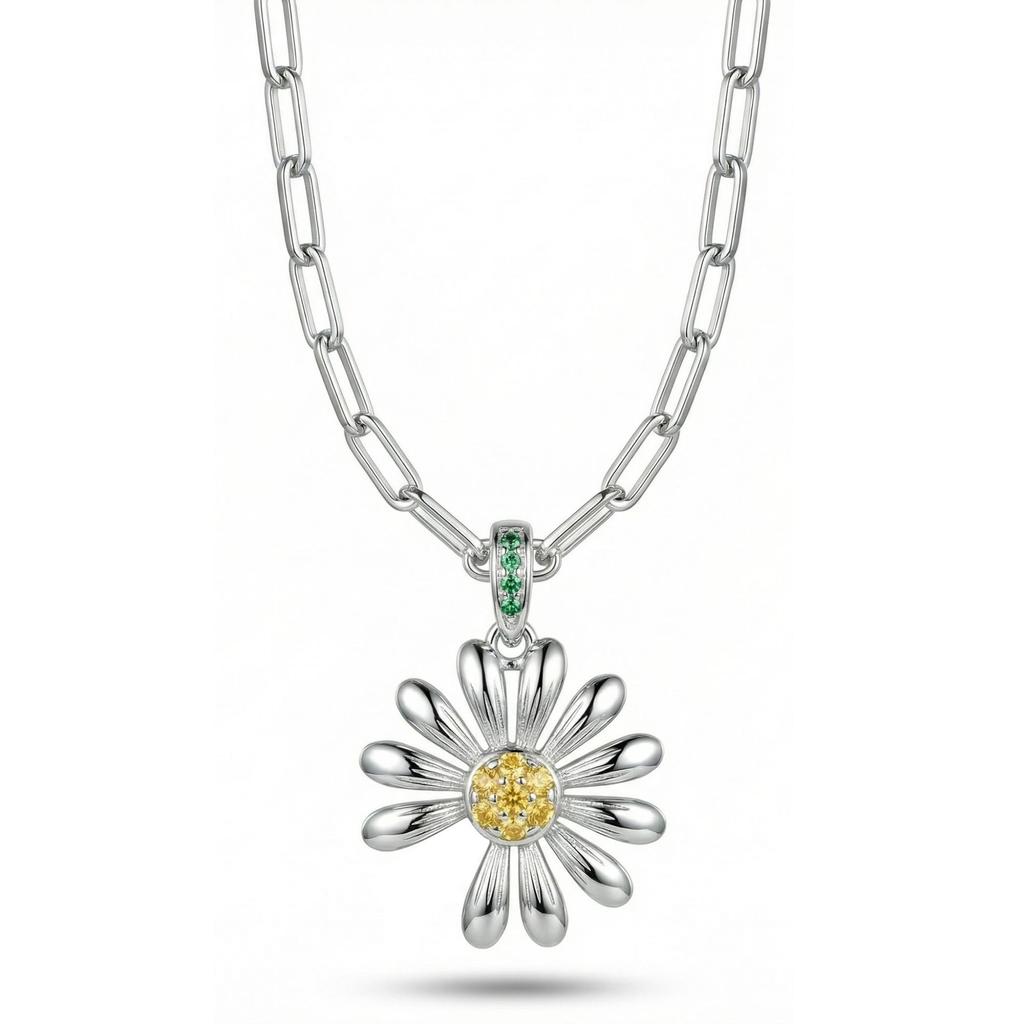 S925 sterling silver light luxury high-end small daisy diamond necklace women's pendant sun flower collarbone chain