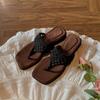 New Style of Women's Height-increasing Shoes with Hollowed-out Square Toe and Flip-flops Devotion