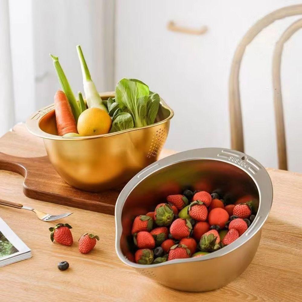 Reusable Vegetable Slicer Grater Stainless Steel Rice Washing Basin  Food Preparation