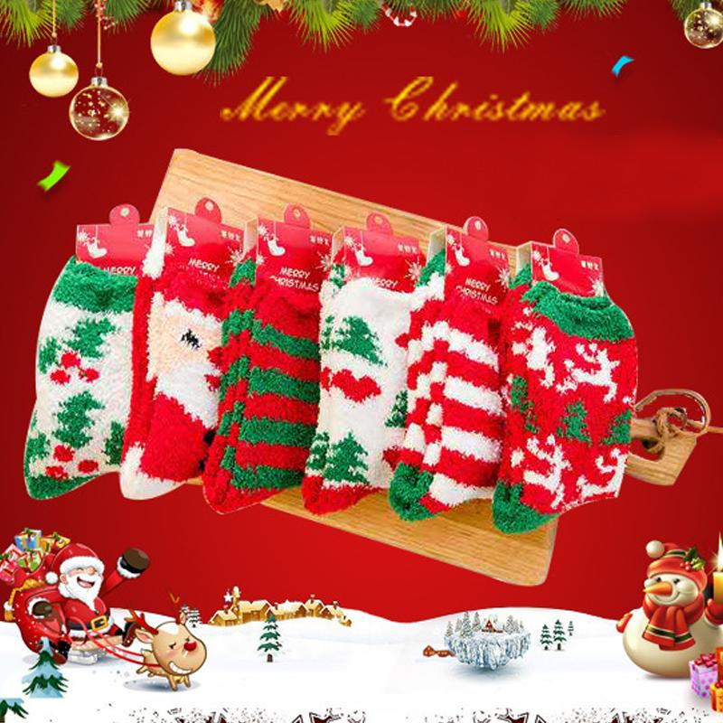 Women Christmas Socks Santa Elk Gift Fluffy Cozy Ladies Winter Warm Floor Socks