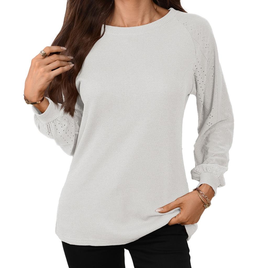 Women's Solid Color Crew Neck Loose Long Sleeve Patchwork T-shirt Top Fall Winter New For Cross-border Trade