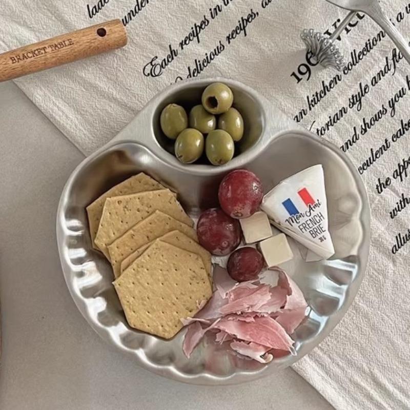 Stainless Steel Snack Plate Golden Shell Shaped Partitioned Creative Vinegar Plate Household Dumpling Shell Plate Square Tray